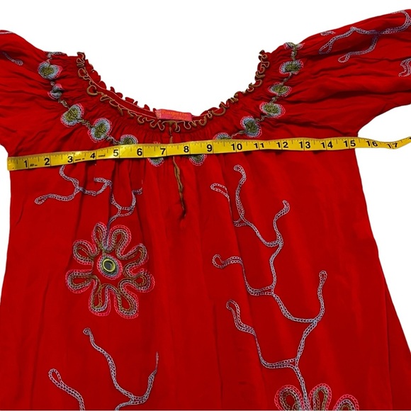Poupette St Barth Off The Shoulder embroidered whimsical daisy flower M Red - Picture 10 of 16